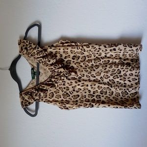 Lauren Ralph Lauren Petite Women's Sleeveless Ruffle V-Neck Top Size PSP Cheetah